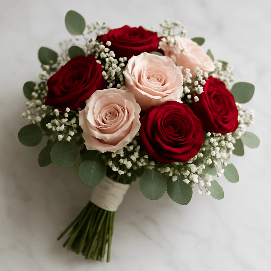 Bouquet Rose Élégance — roses rouges et roses blush